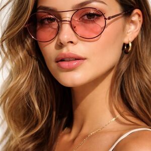 VTG Fendi 840 Rose Tint Sunglasses Round Aviator Burgundy Metal Italy Y2K